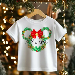 Christmas Mouse Wreath Personalised Toddler & Kids T Shirt