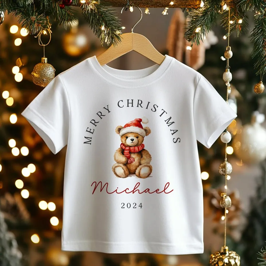 Christmas Teddy Bear Personalised Toddler & Kids T Shirt