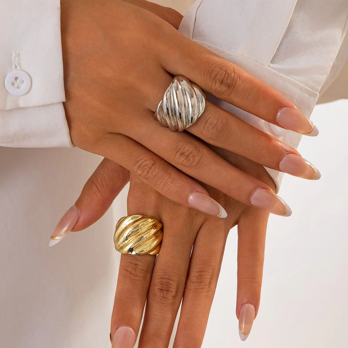 Chunky Gold Silver Tone Twisted Ring