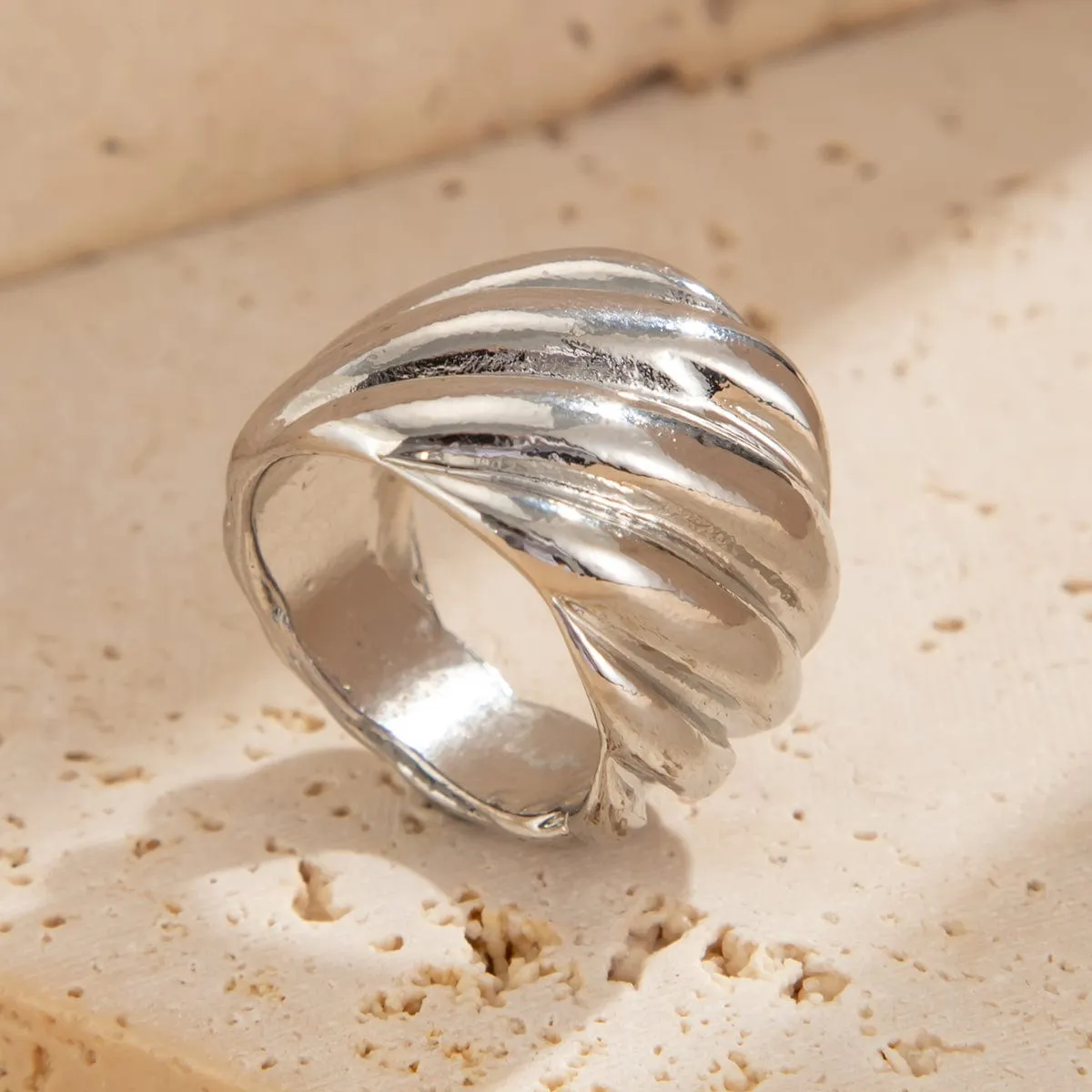 Chunky Gold Silver Tone Twisted Ring