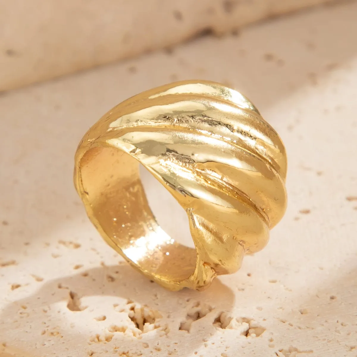 Chunky Gold Silver Tone Twisted Ring