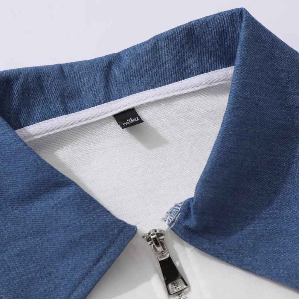 Classic Denim Stitching Polo Sweatshirt