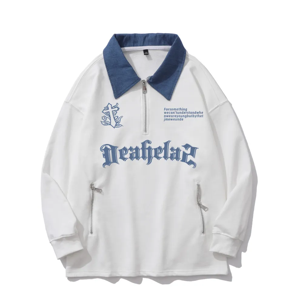 Classic Denim Stitching Polo Sweatshirt