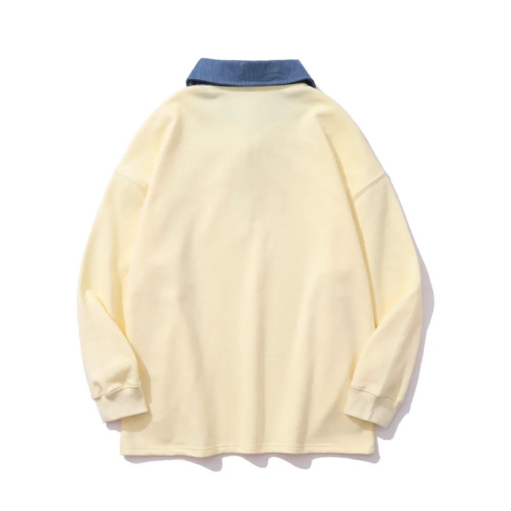 Classic Denim Stitching Polo Sweatshirt