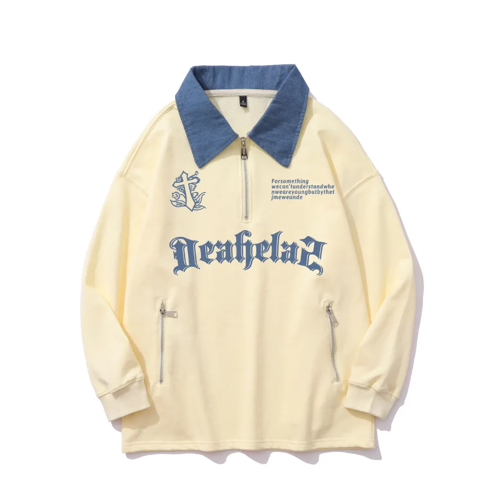 Classic Denim Stitching Polo Sweatshirt