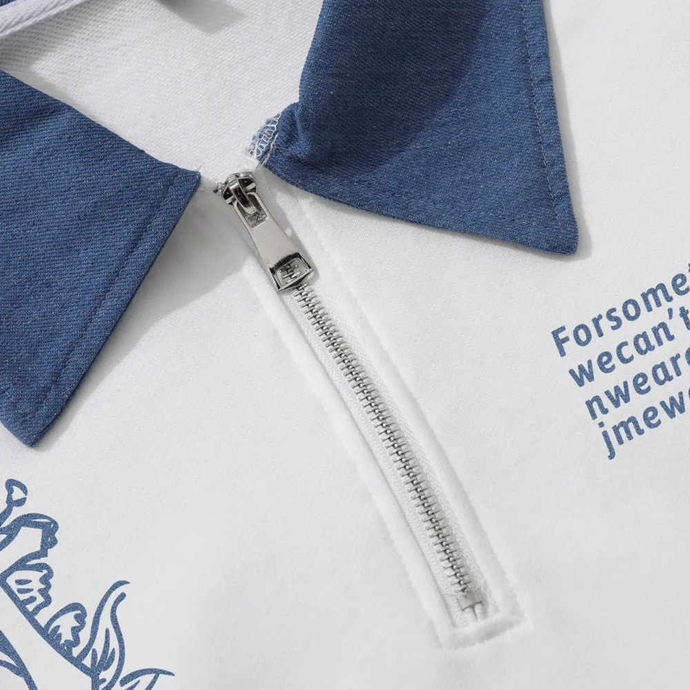 Classic Denim Stitching Polo Sweatshirt