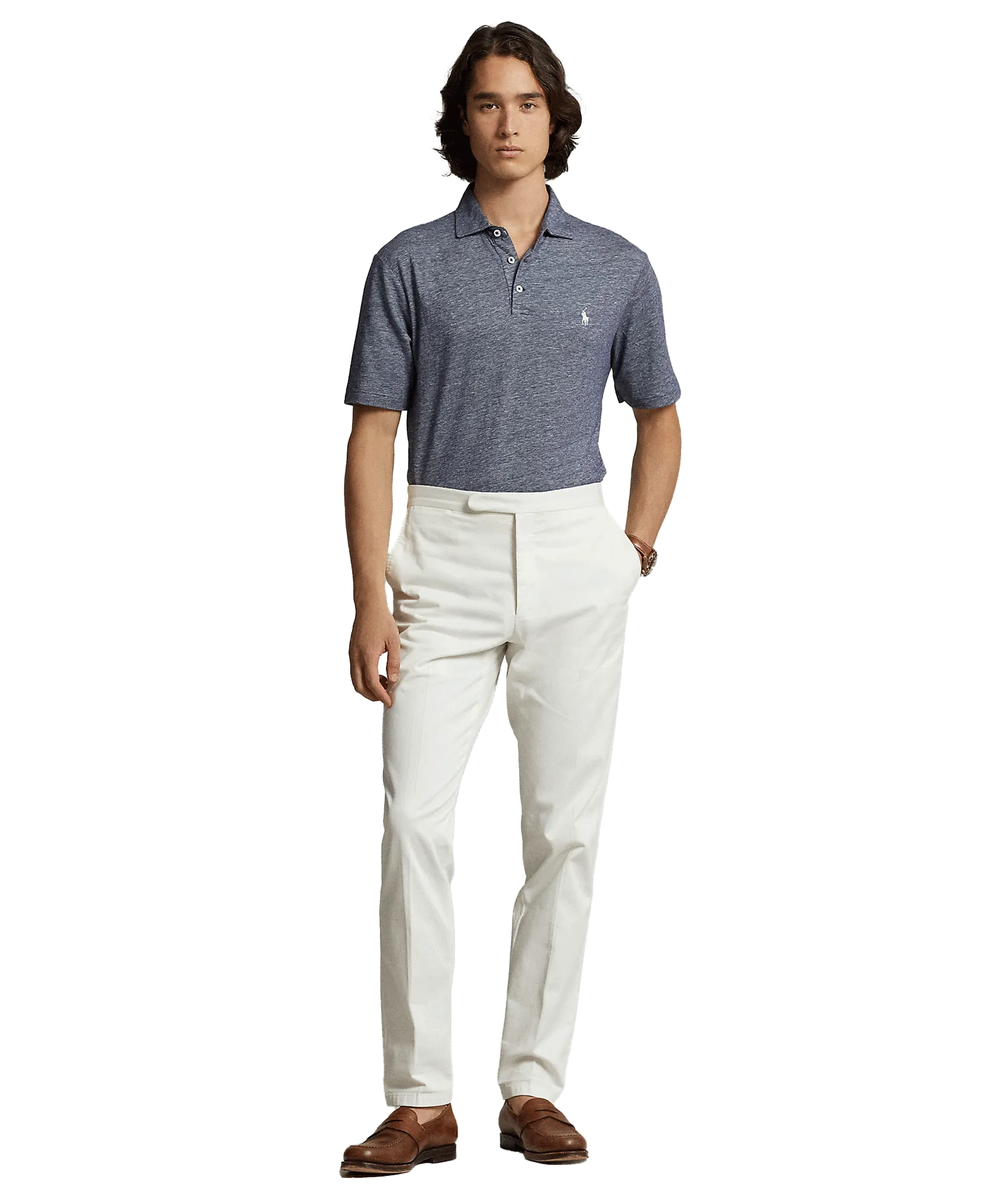 Classic Fit Cotton-linen Mesh Polo Shirt - Navy