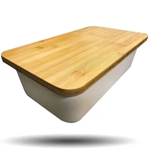 Clean Dezign Bamboo Fiber Bread Box Bin with Cutting Board Lid (Natural White)