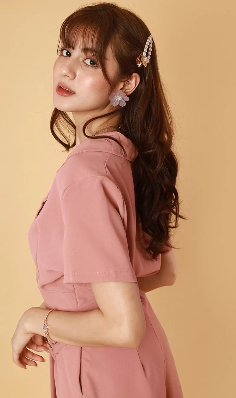 CLEMENTINE Belted Romper (Dusty Pink)
