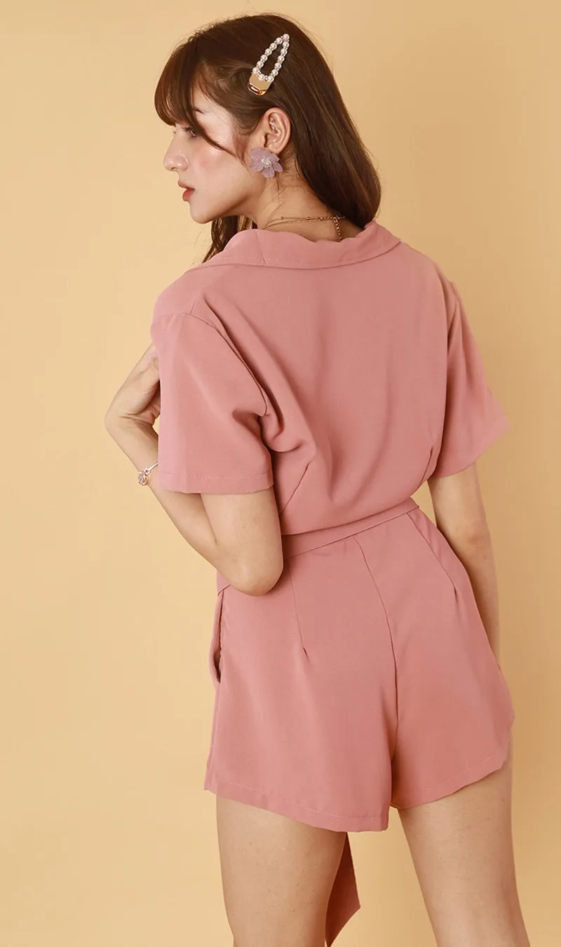 CLEMENTINE Belted Romper (Dusty Pink)
