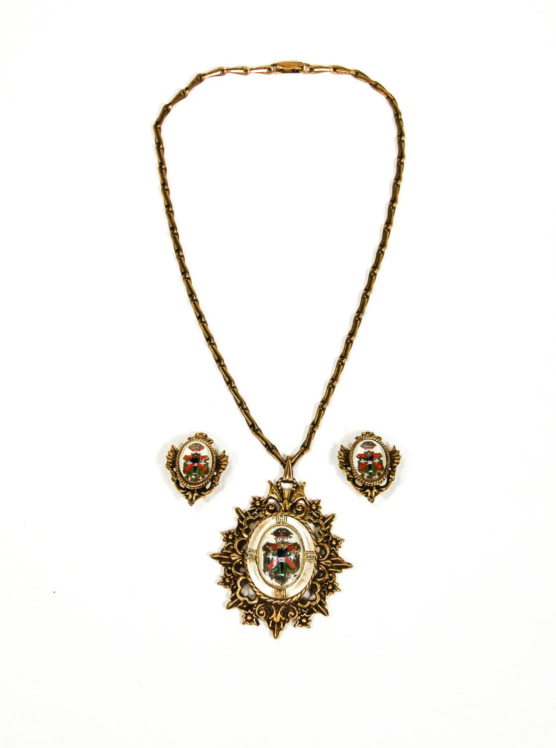 Coat of Arms Pendant Necklace and Earrings Set