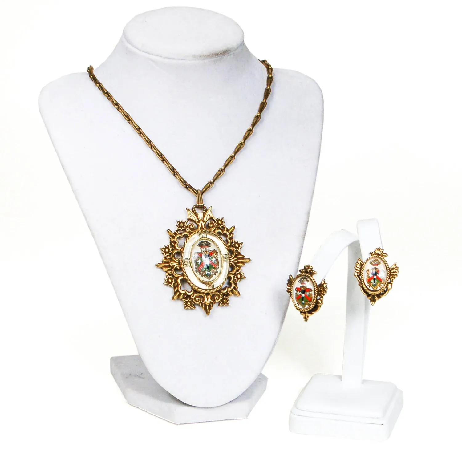 Coat of Arms Pendant Necklace and Earrings Set