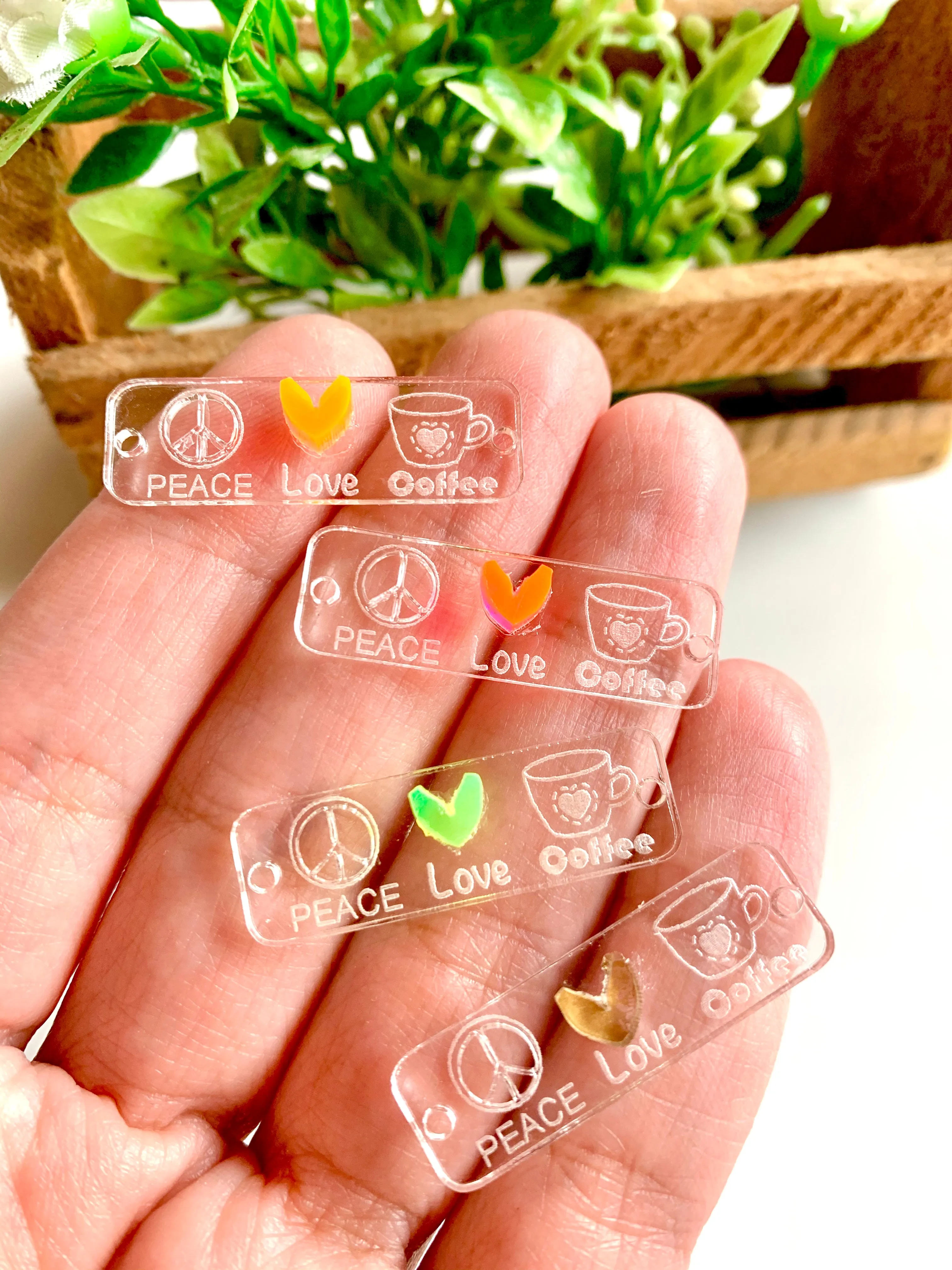 Coffee lover connectors with heart / 7 Pieces, 35x10mm