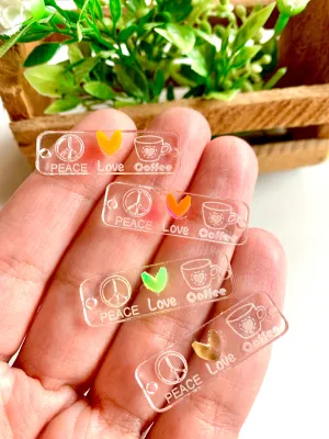 Coffee lover connectors with heart / 7 Pieces, 35x10mm