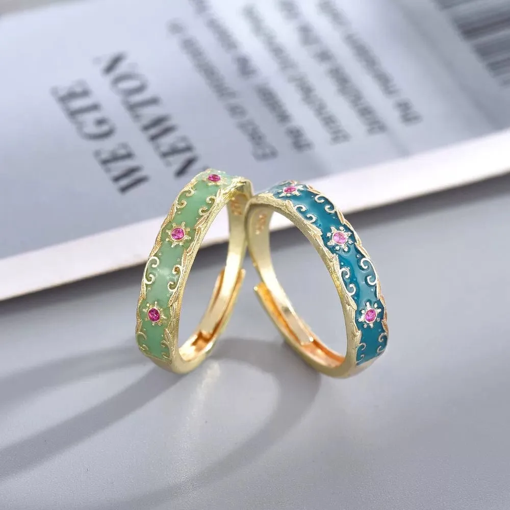CZ Inlaid Enamel English Floral Ring