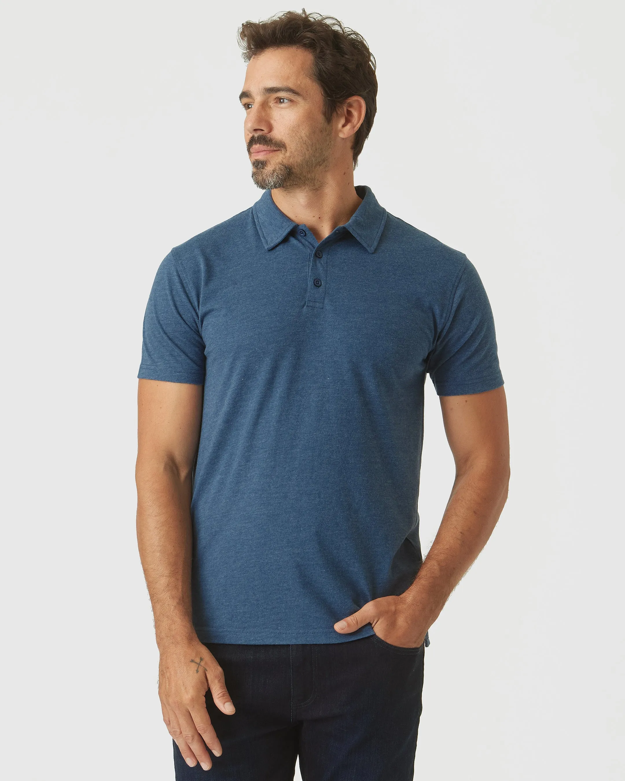 Deep Sea Blue Heather Short Sleeve Polo