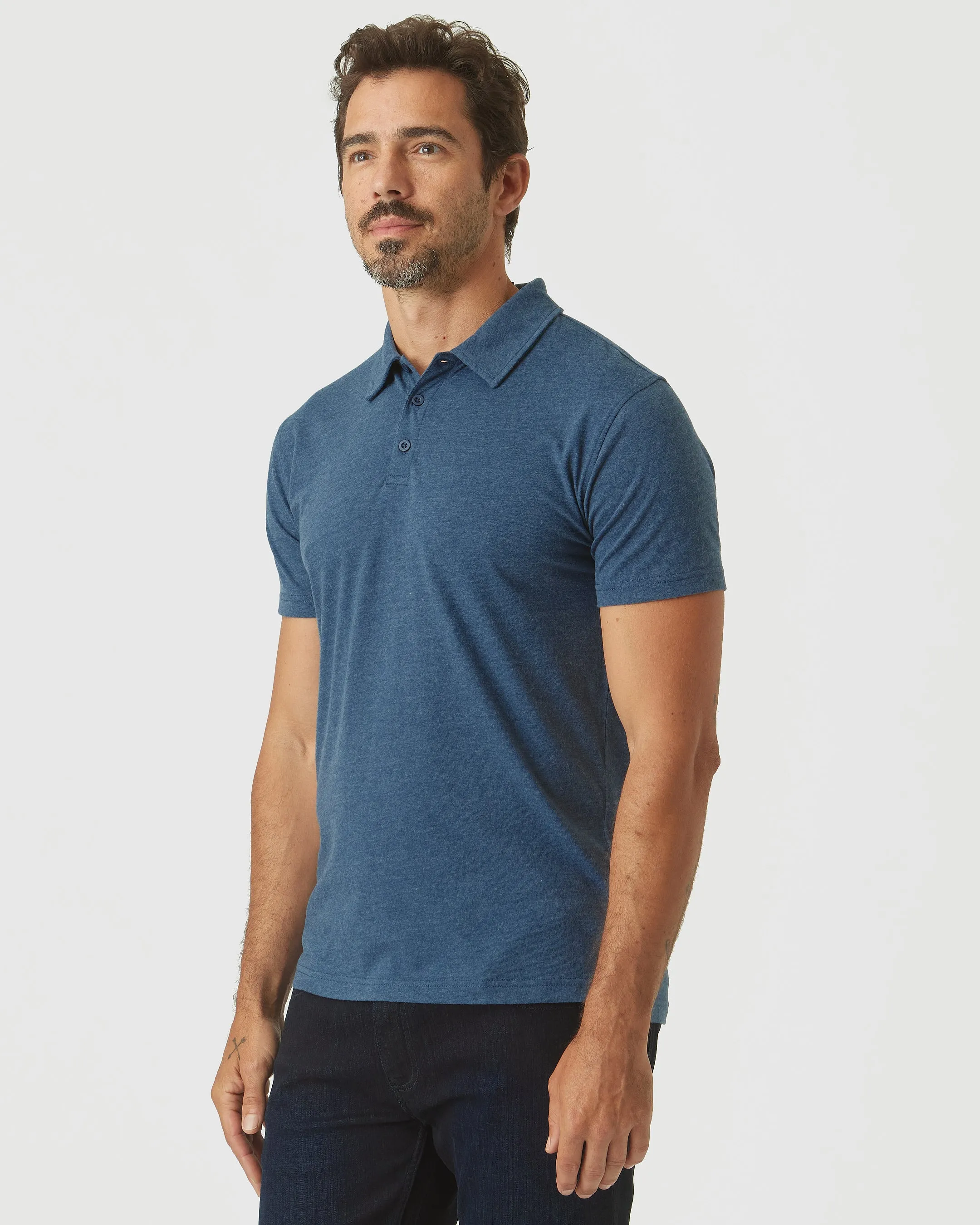 Deep Sea Blue Heather Short Sleeve Polo