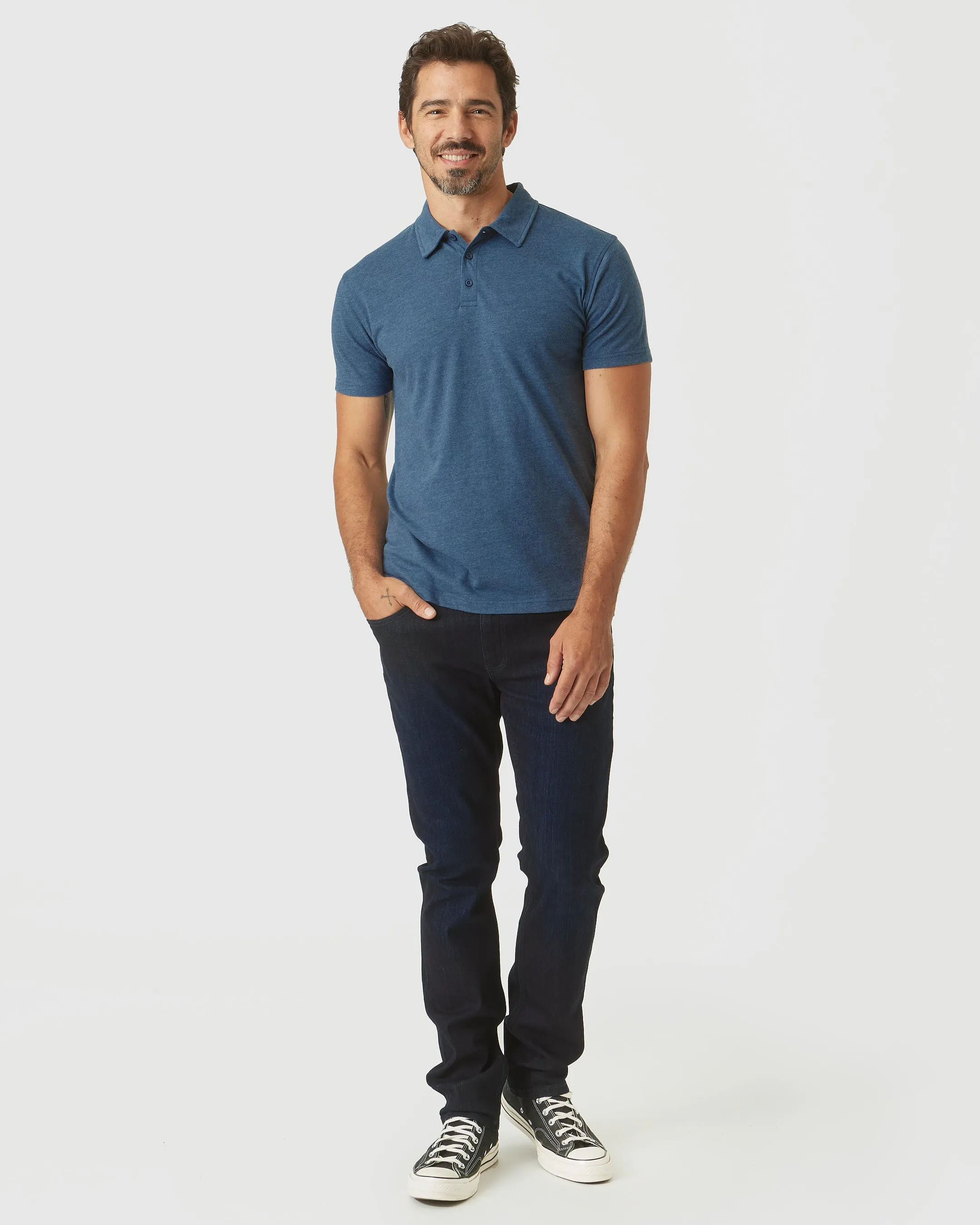 Deep Sea Blue Heather Short Sleeve Polo