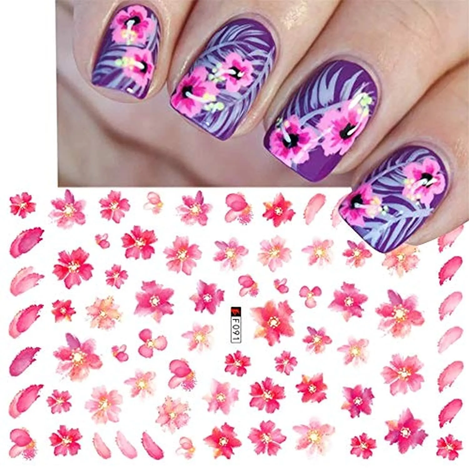 Dornail 8 Sheets Flowers Nail Stickers Spring Sakura Nail Art Decals Summer Nails Design for Nail Foils Decorations Supplies