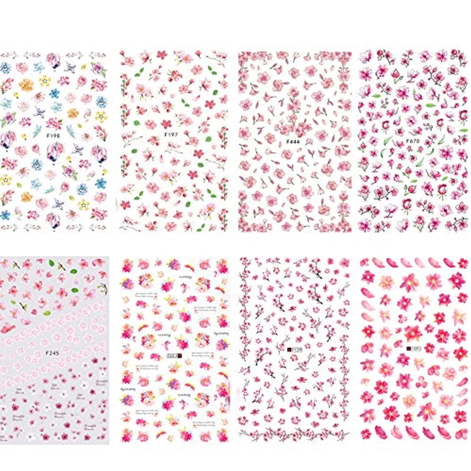 Dornail 8 Sheets Flowers Nail Stickers Spring Sakura Nail Art Decals Summer Nails Design for Nail Foils Decorations Supplies
