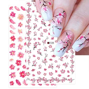 Dornail 8 Sheets Flowers Nail Stickers Spring Sakura Nail Art Decals Summer Nails Design for Nail Foils Decorations Supplies
