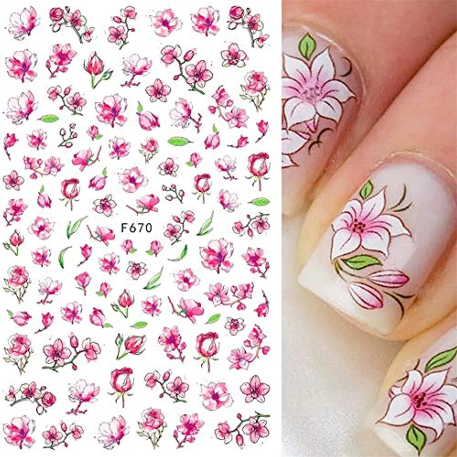 Dornail 8 Sheets Flowers Nail Stickers Spring Sakura Nail Art Decals Summer Nails Design for Nail Foils Decorations Supplies