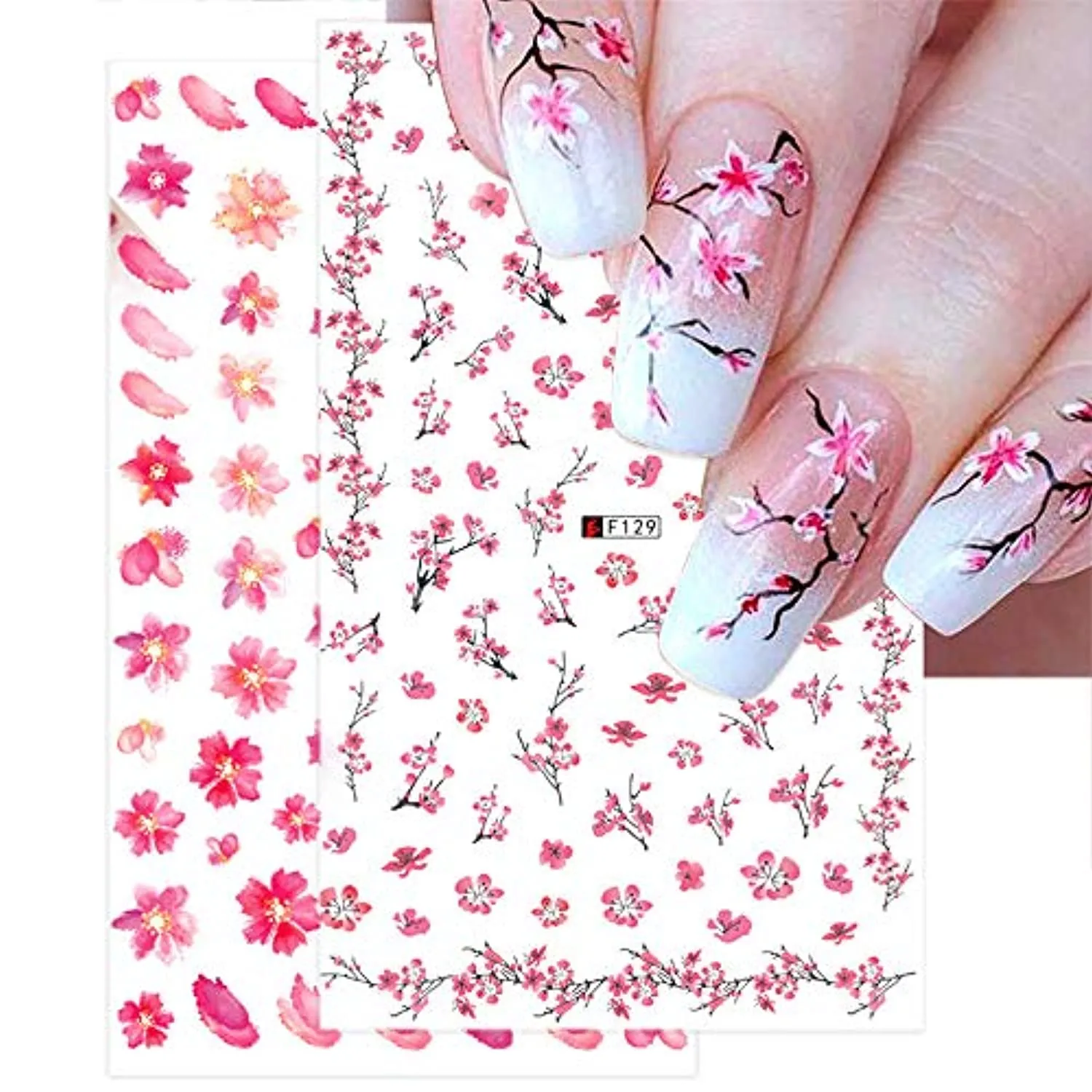 Dornail 8 Sheets Flowers Nail Stickers Spring Sakura Nail Art Decals Summer Nails Design for Nail Foils Decorations Supplies