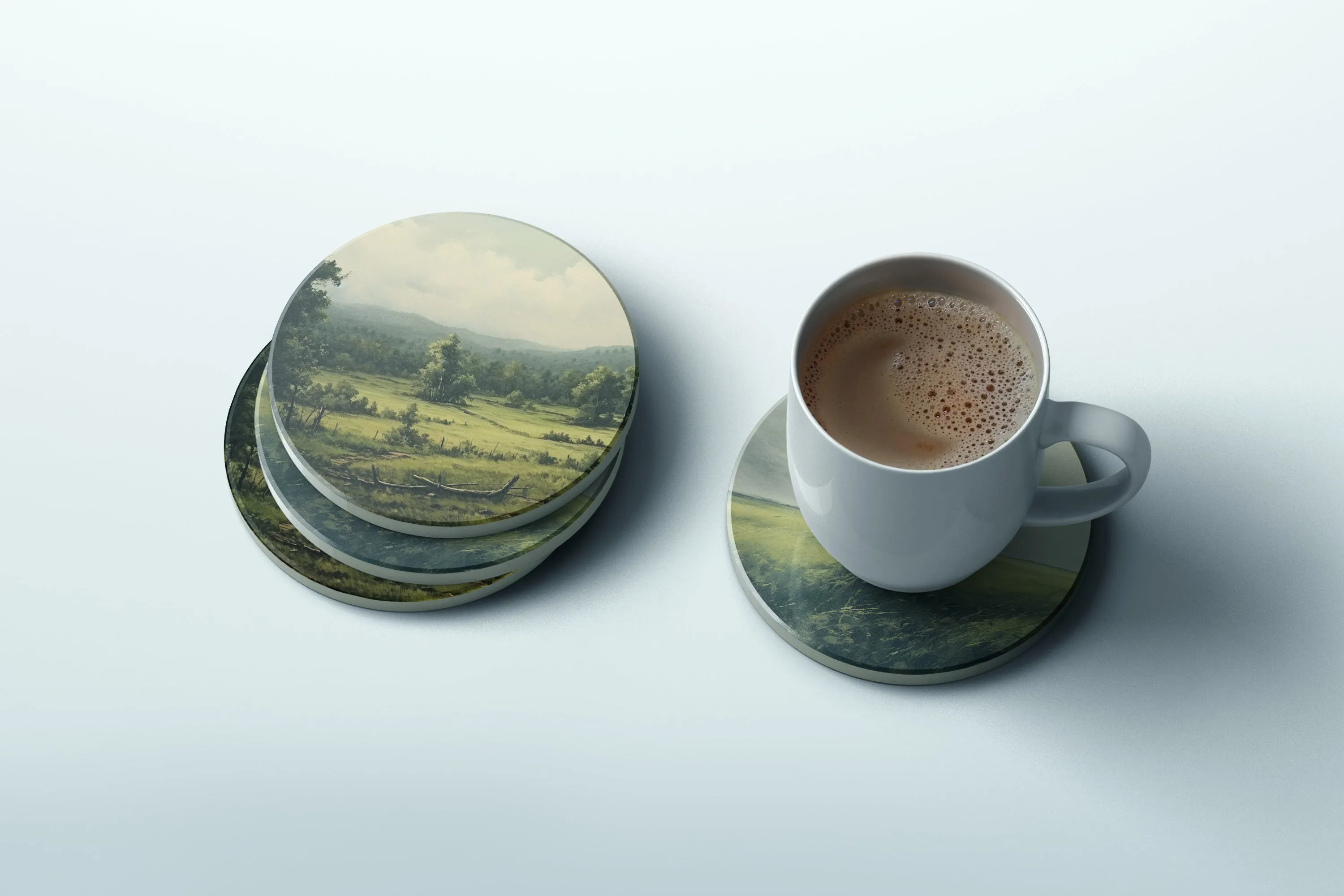 Dreamy Green Landscapes coaster set | Horse   Whiskey Collection