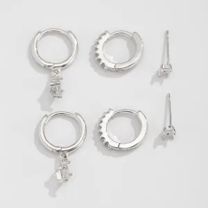 Elegant 3 Pairs CZ Inlaid Hoop Dangle Earrings Set