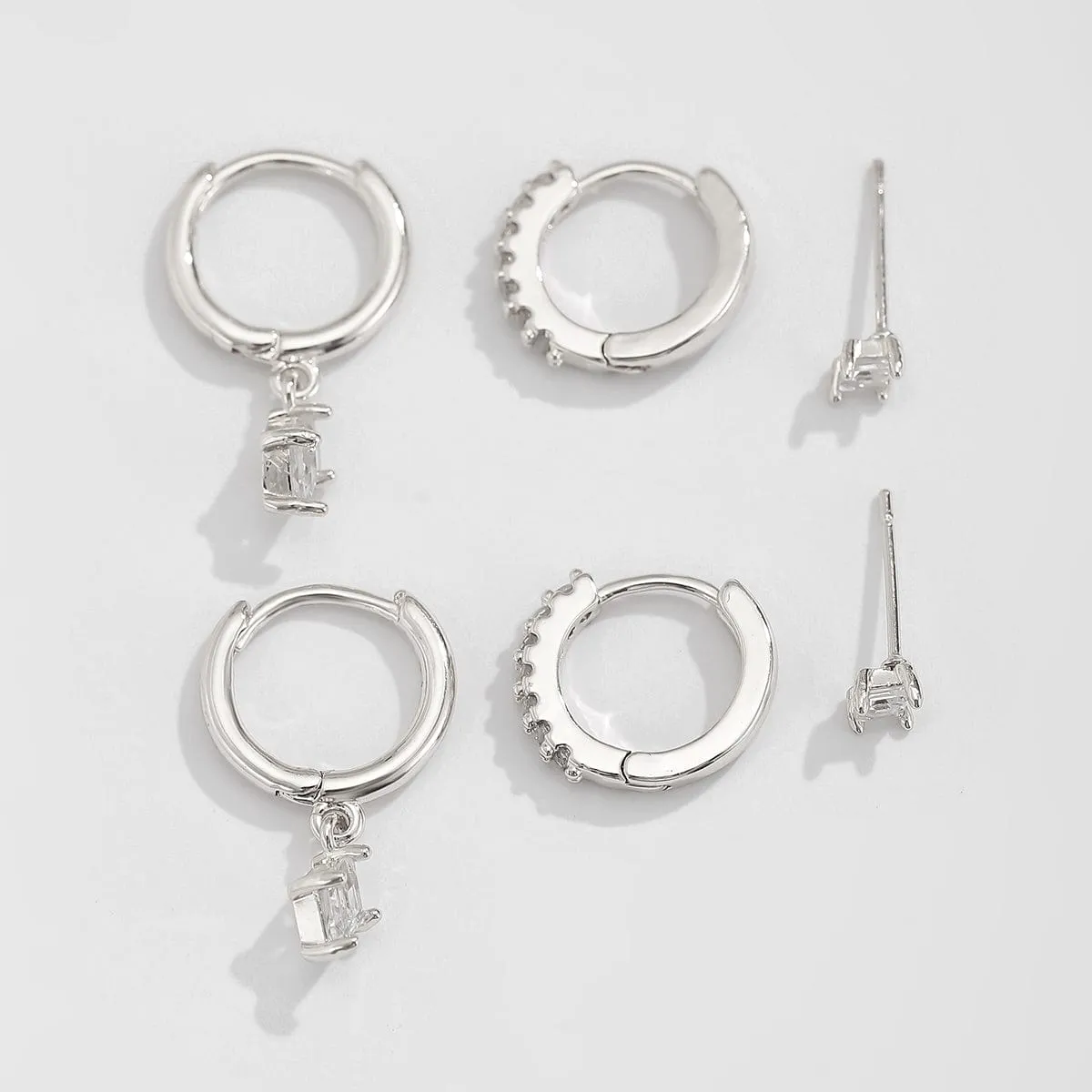 Elegant 3 Pairs CZ Inlaid Hoop Dangle Earrings Set