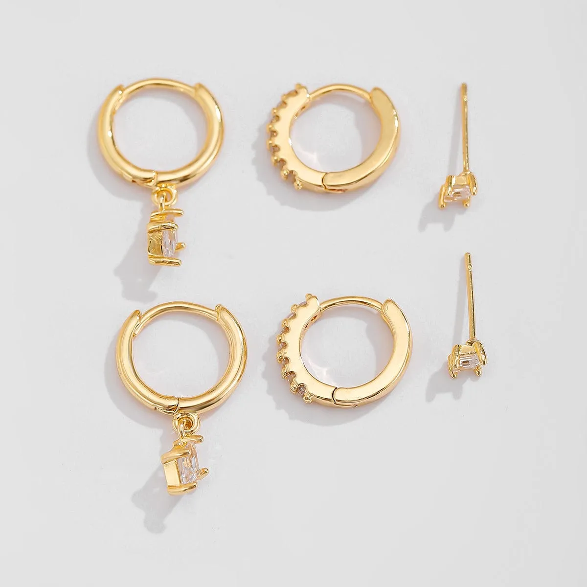 Elegant 3 Pairs CZ Inlaid Hoop Dangle Earrings Set