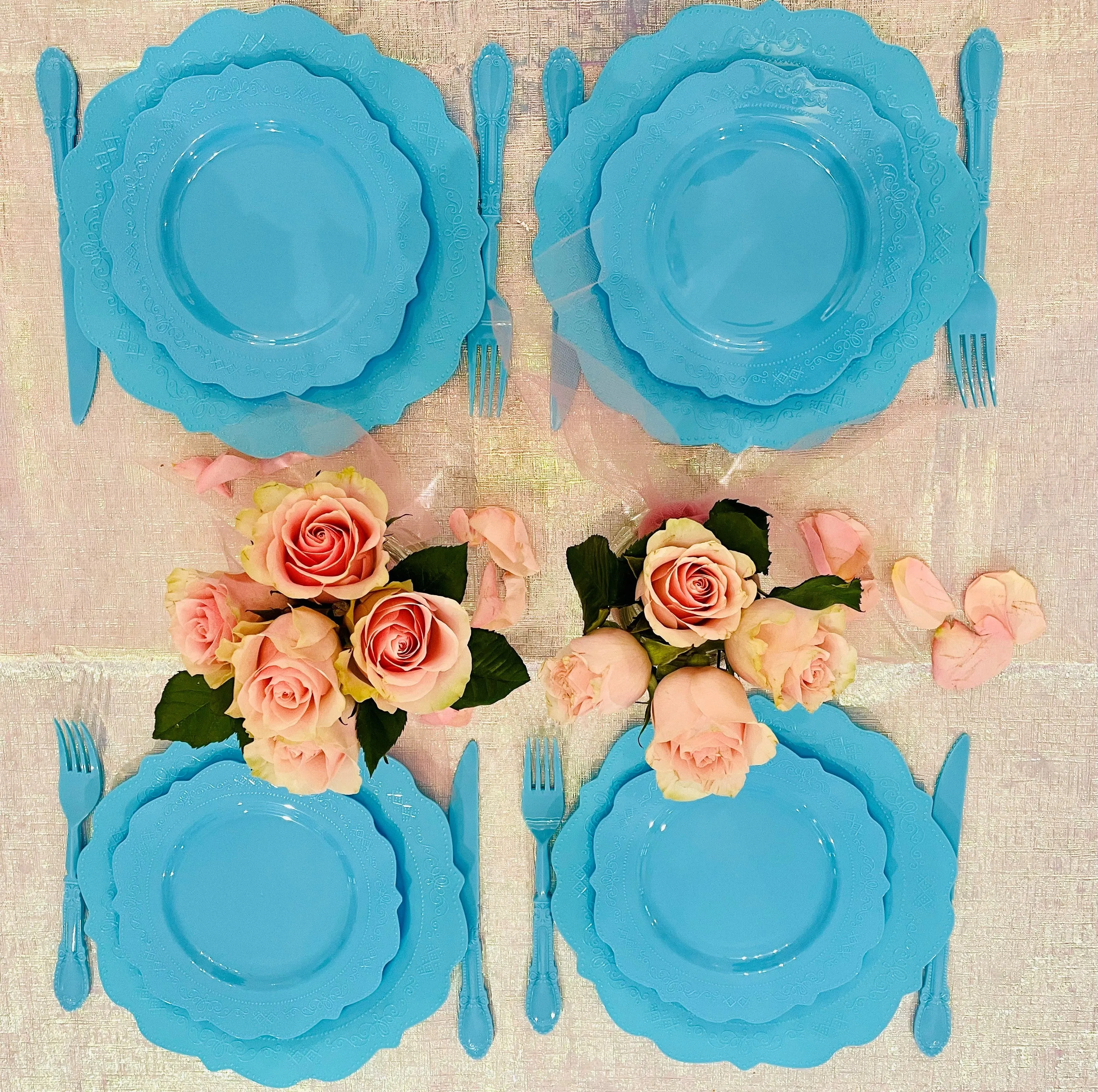 Elegant Blue Tableware Bundle, Dinner Plates, Dessert Plates, Cutlery, Disposable Partyware for 20 guests, 88 total pieces