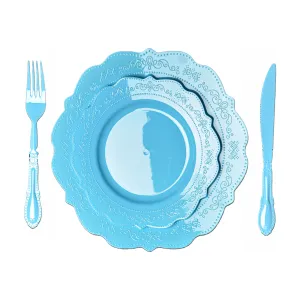 Elegant Blue Tableware Bundle, Dinner Plates, Dessert Plates, Cutlery, Disposable Partyware for 20 guests, 88 total pieces