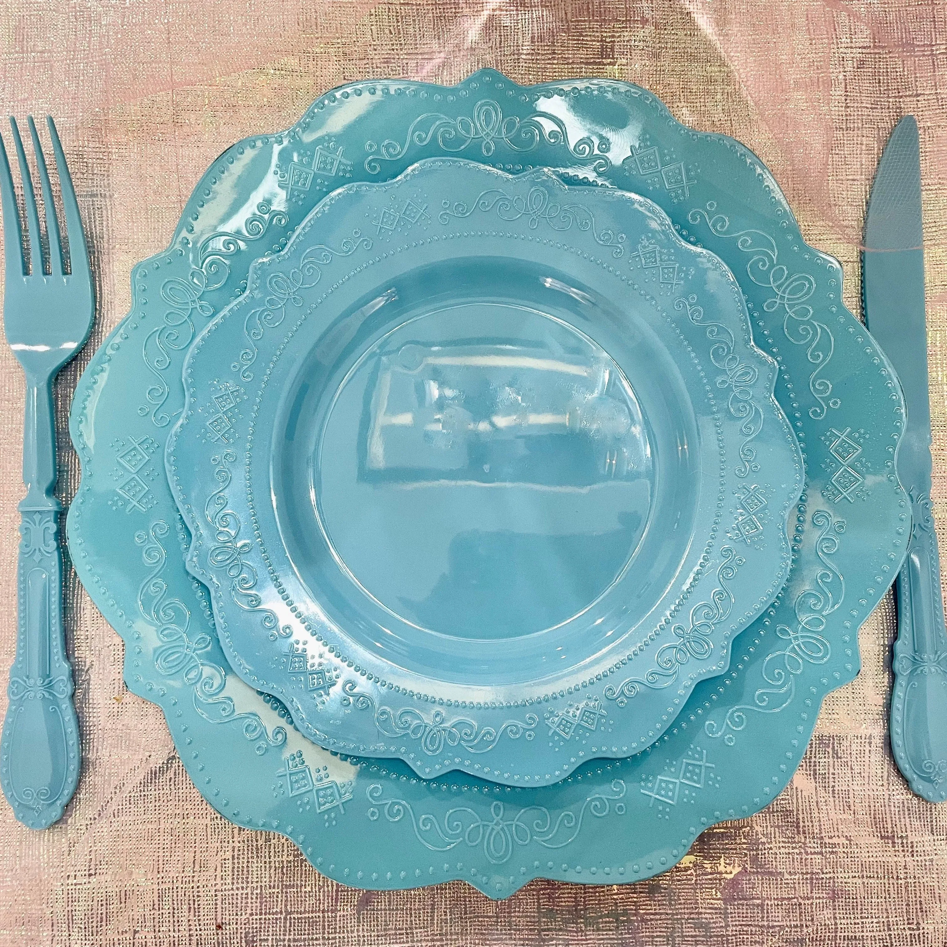 Elegant Blue Tableware Bundle, Dinner Plates, Dessert Plates, Cutlery, Disposable Partyware for 20 guests, 88 total pieces