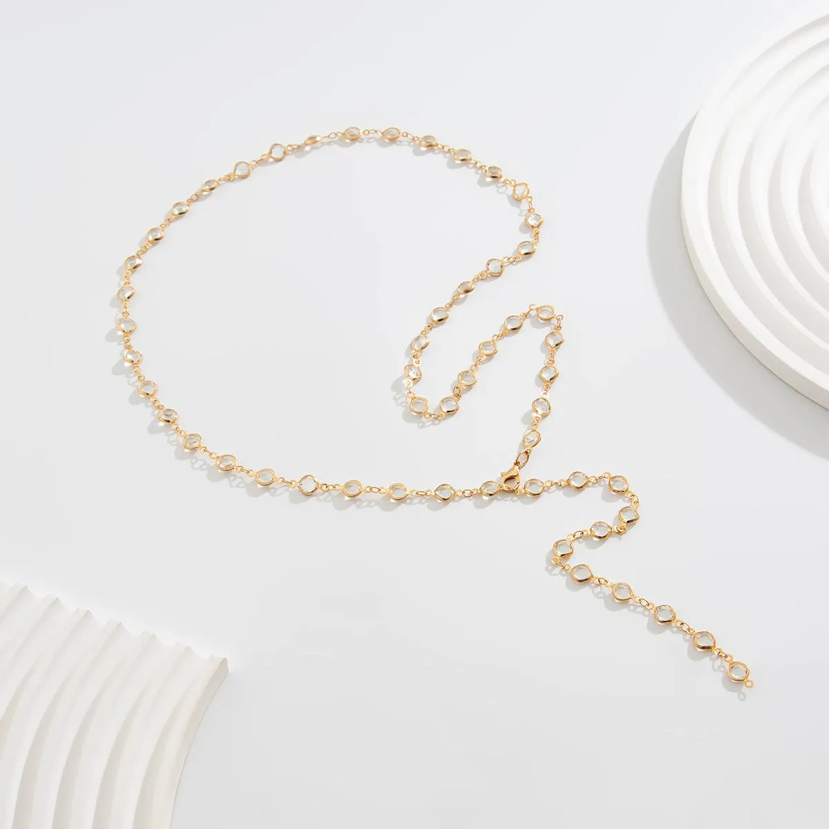 Elegant Crystal Long Chain Y Necklace