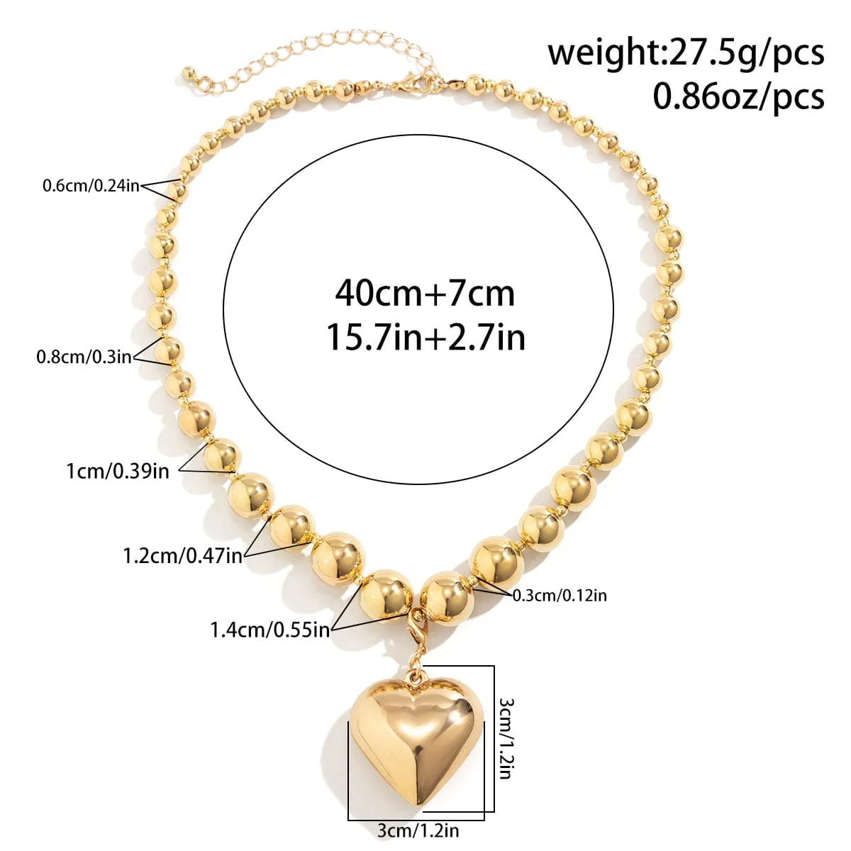 Elegant Heart Pendant Ball Chain Choker Necklace