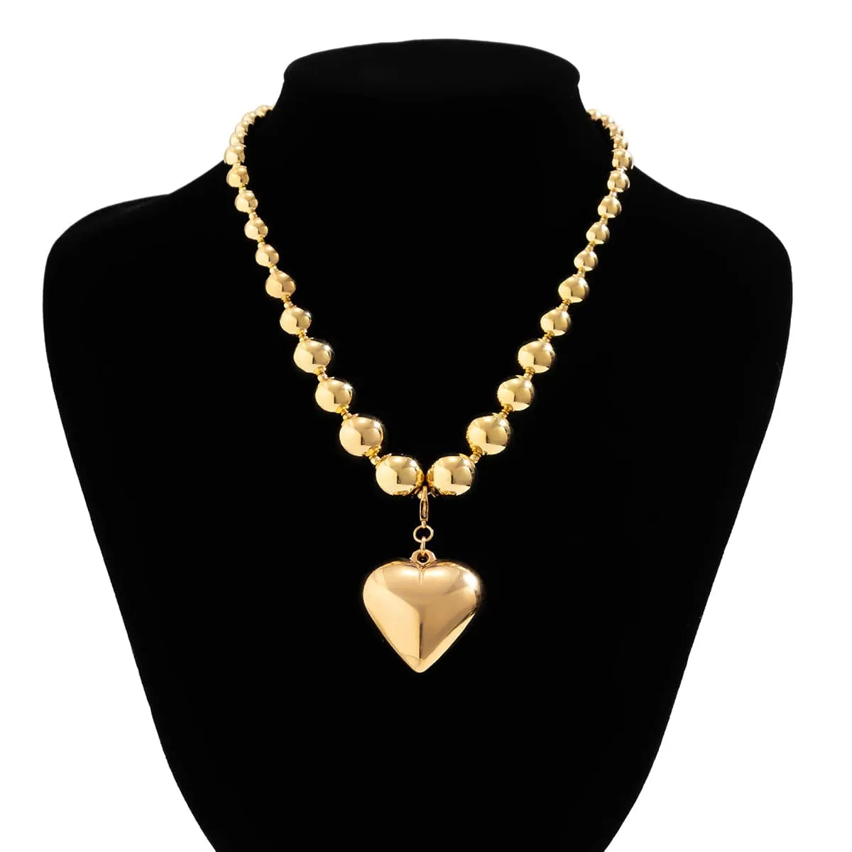 Elegant Heart Pendant Ball Chain Choker Necklace