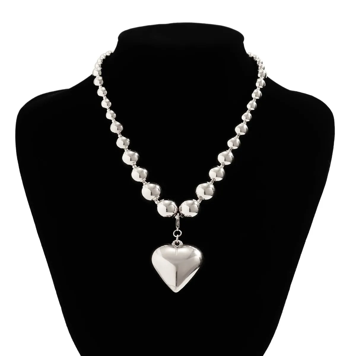 Elegant Heart Pendant Ball Chain Choker Necklace