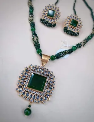 Elegant Kundan Green Mala With Stone #J4107