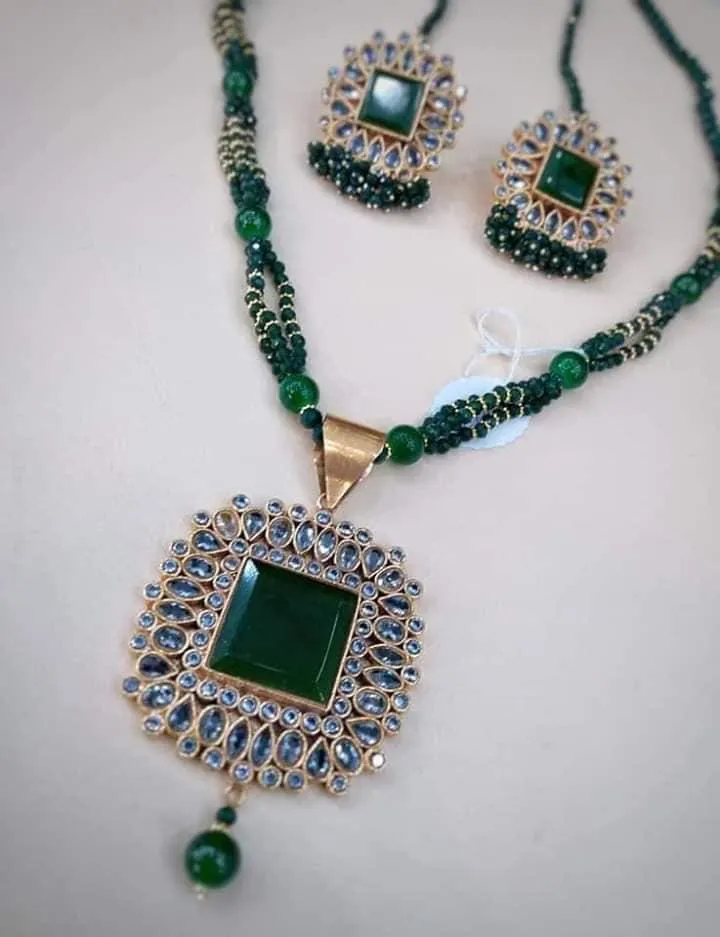 Elegant Kundan Green Mala With Stone #J4107