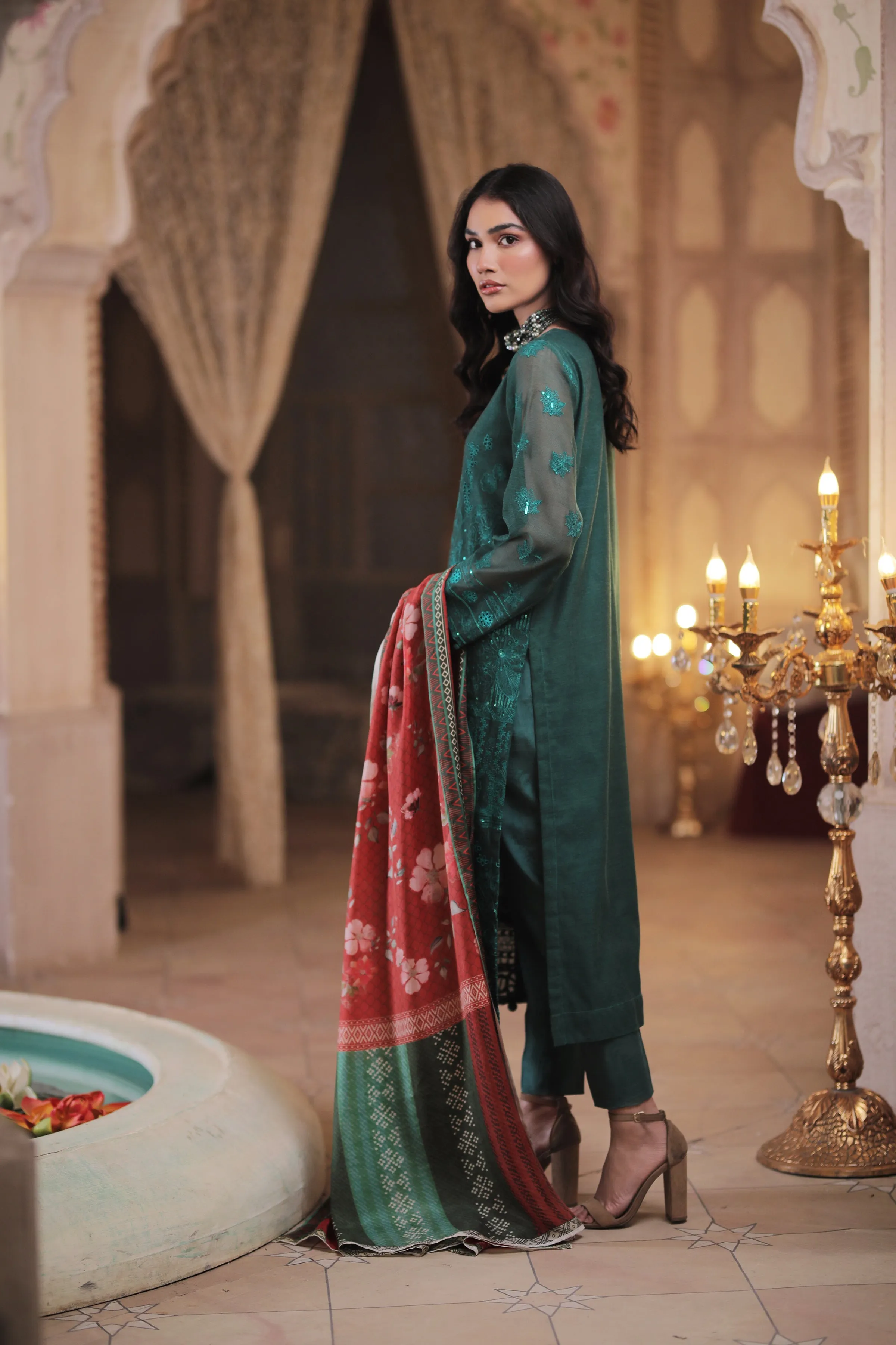Elegant Party Dress Pakistani in Sea Green Shade #PF360