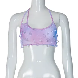 European and American Style Hot Girl Clothing New Street Style Women's Clothing Sexy Mesh Halter Stitching Water Drop Decoration Small Sling Generation Hair