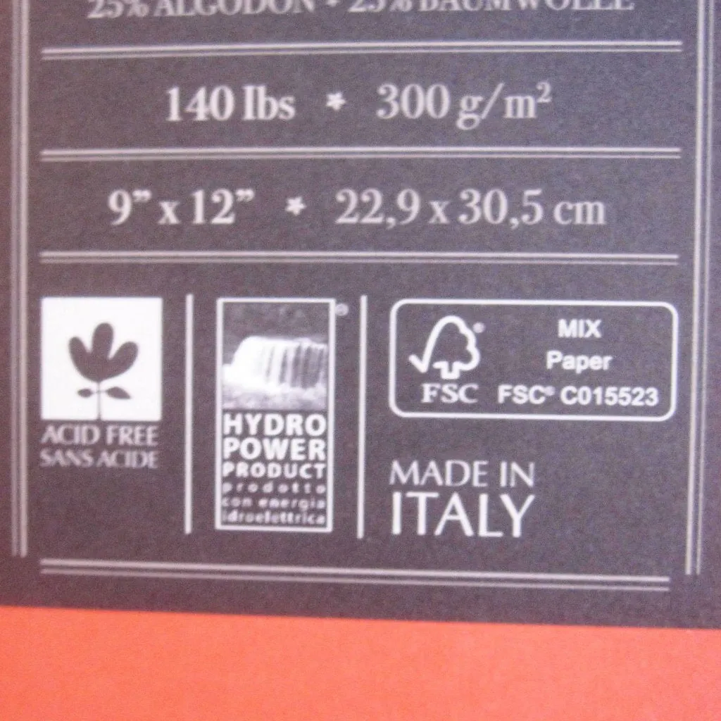 Fabriano Watercolor Paper, 9 x 12 inches, 12 sheets, Eco Friendly, Italian Made