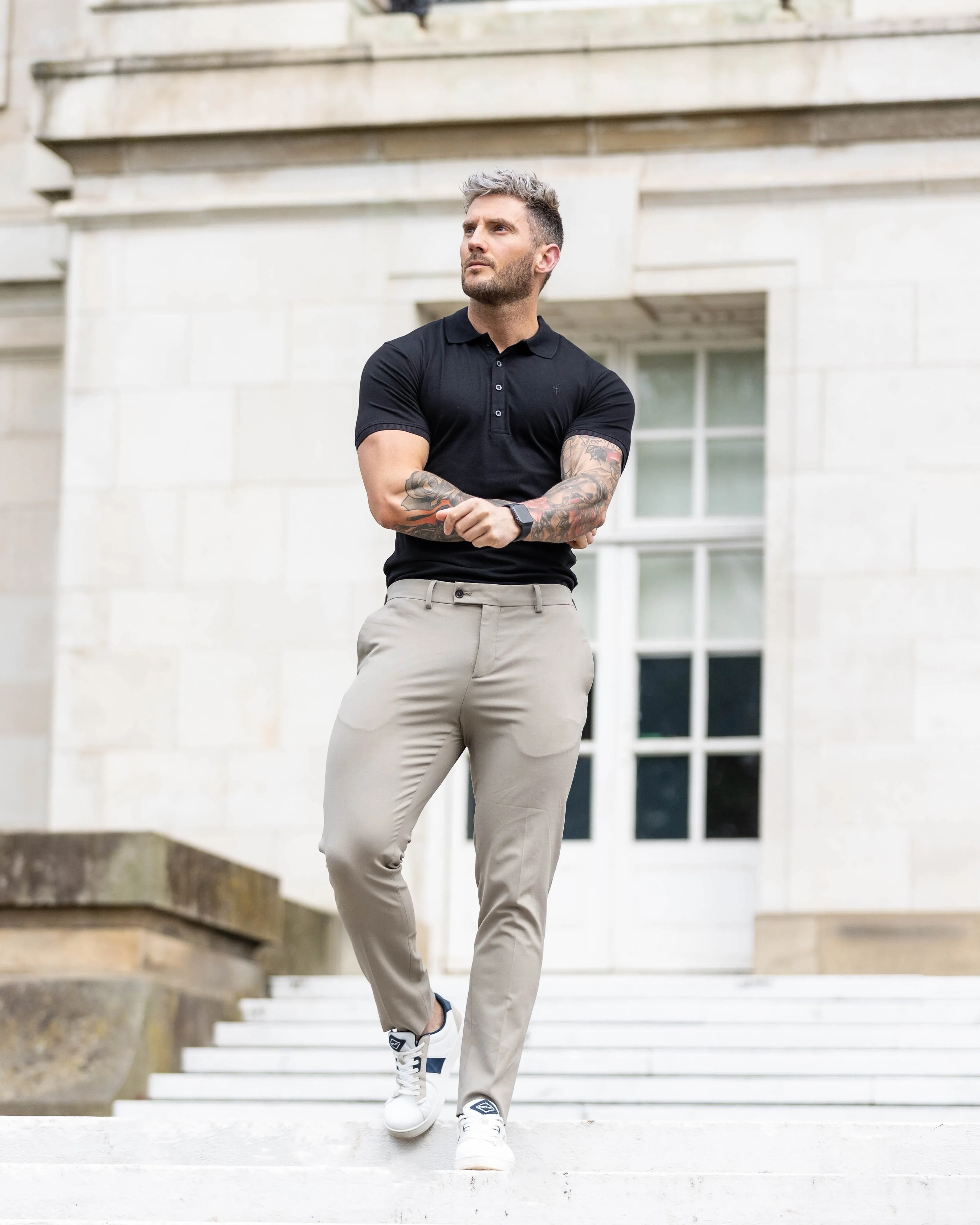 Father Sons Classic Black Polo Shirt with Tonal Button and Embroidery - FSH824