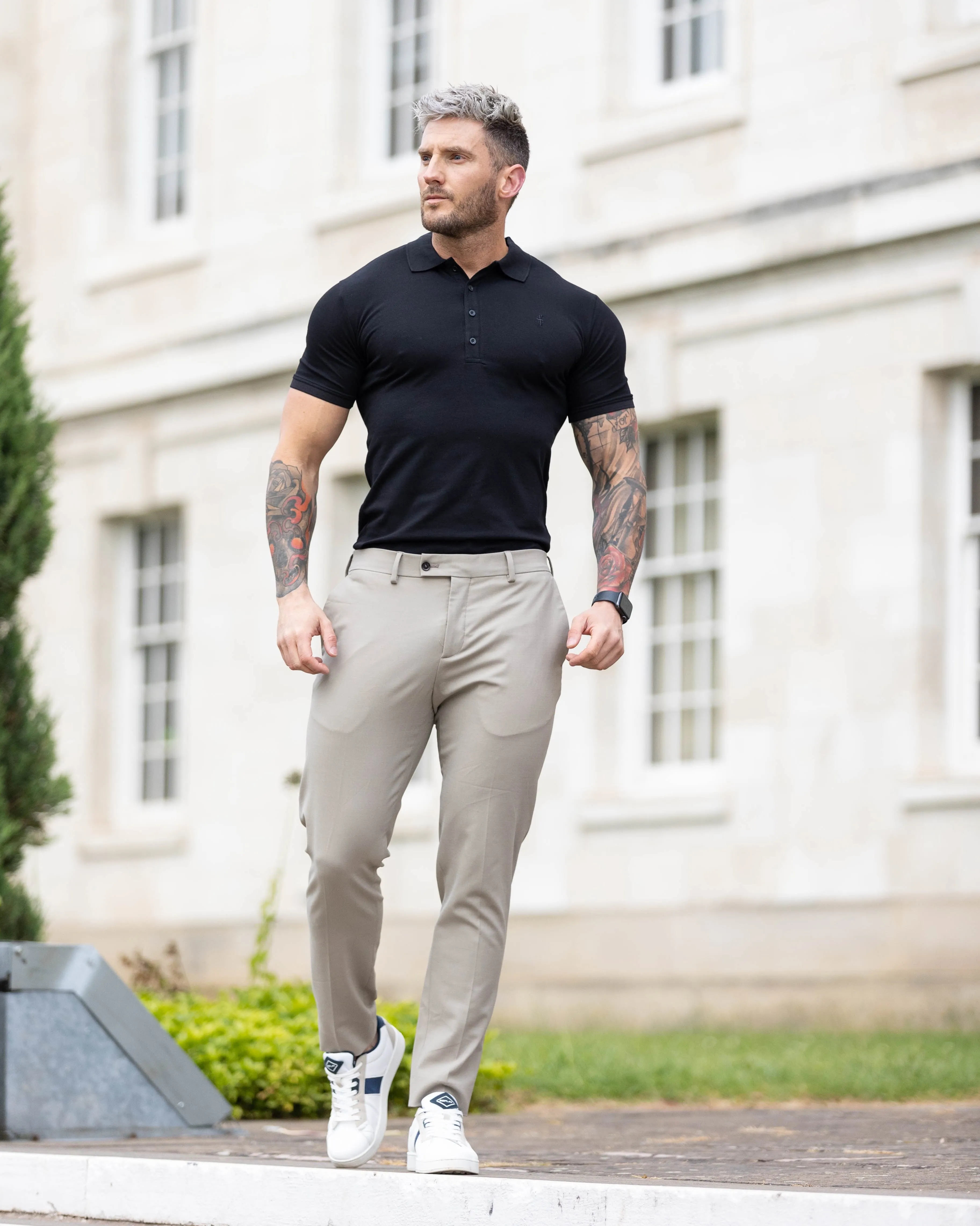 Father Sons Classic Black Polo Shirt with Tonal Button and Embroidery - FSH824