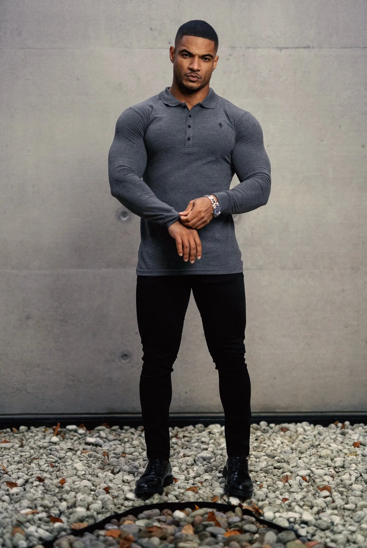 Father Sons Classic Dark Grey Long Sleeve Polo Shirt FSH037