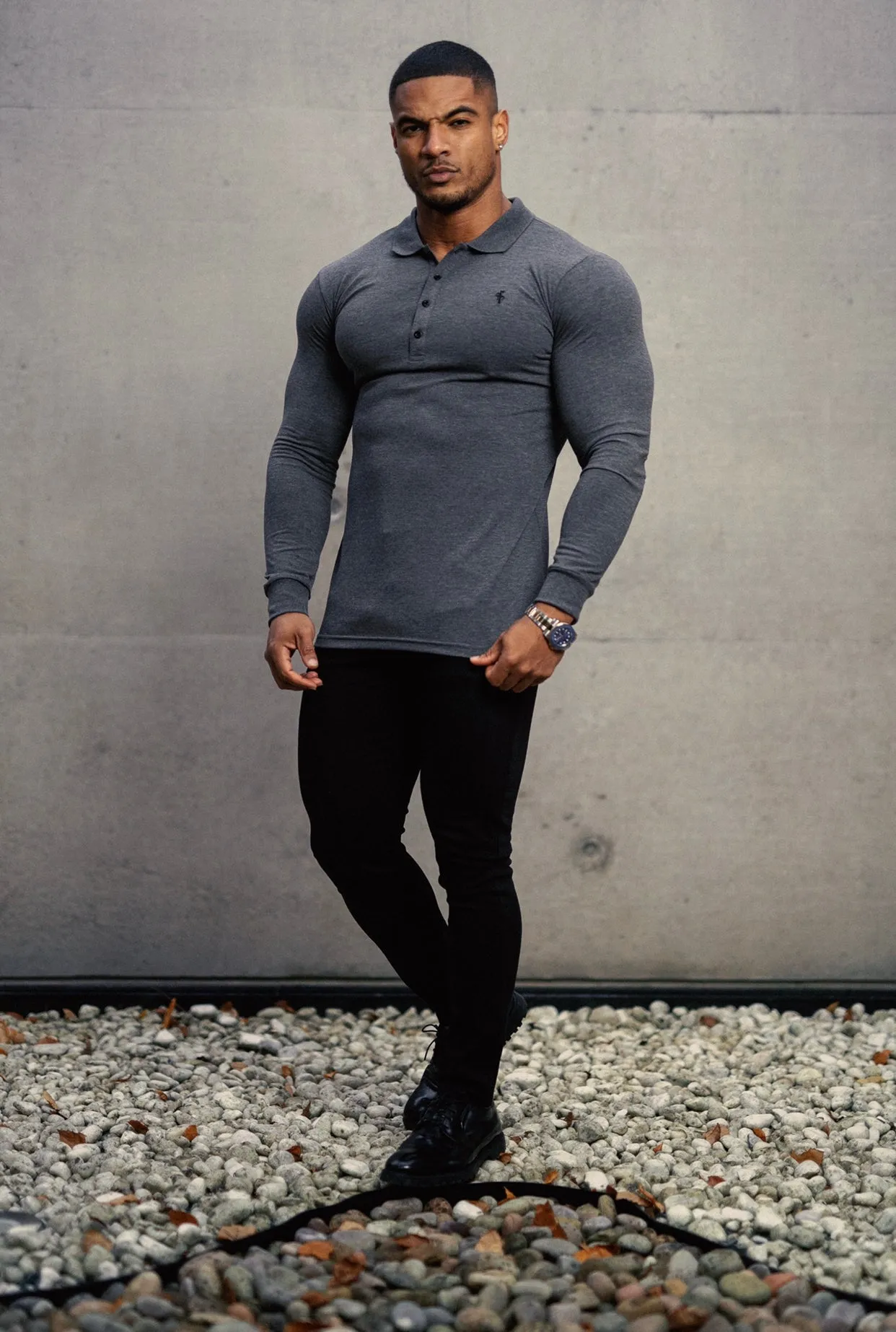 Father Sons Classic Dark Grey Long Sleeve Polo Shirt FSH037
