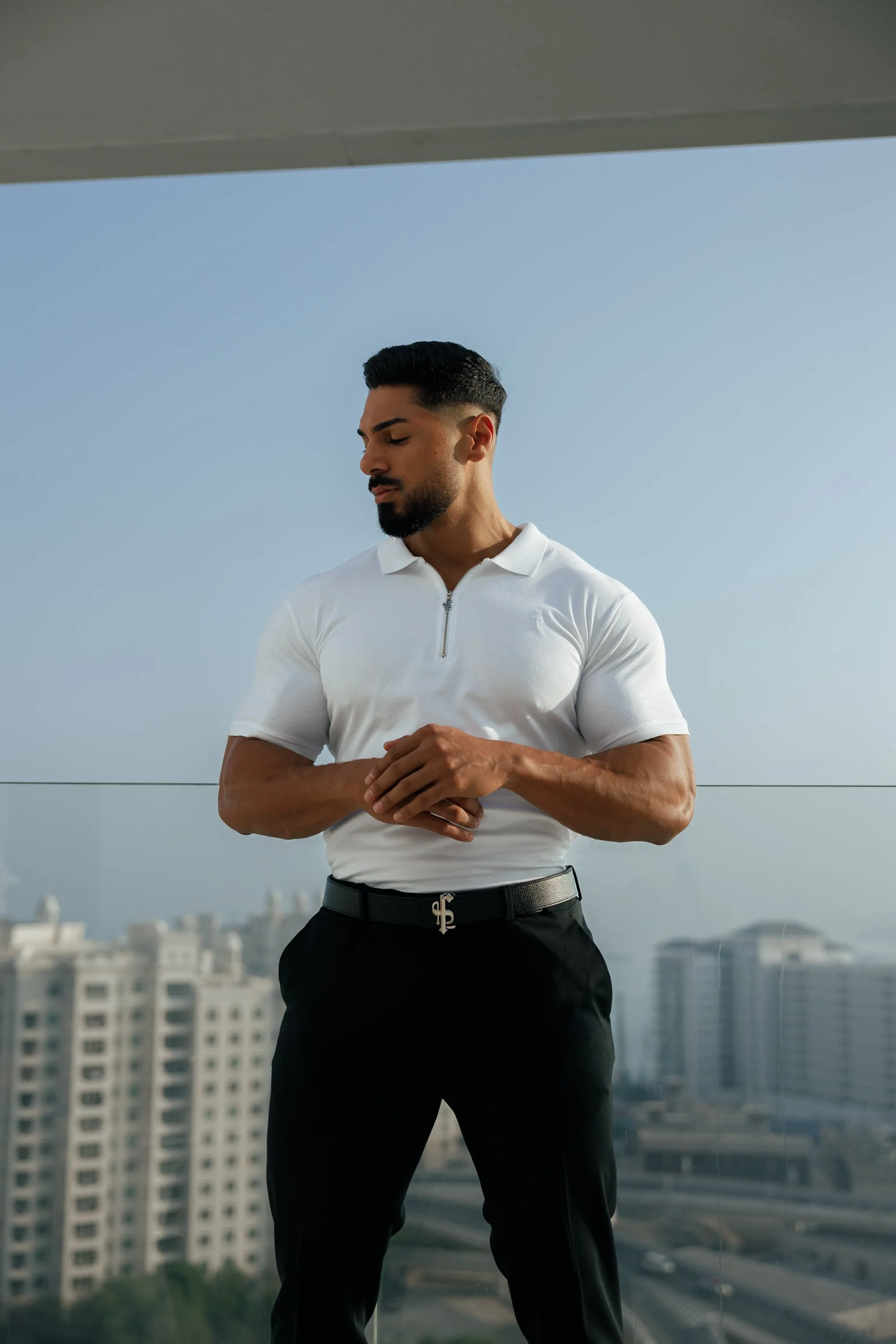 Father Sons Classic White and Silver Zipped Polo Shirt - FSH853