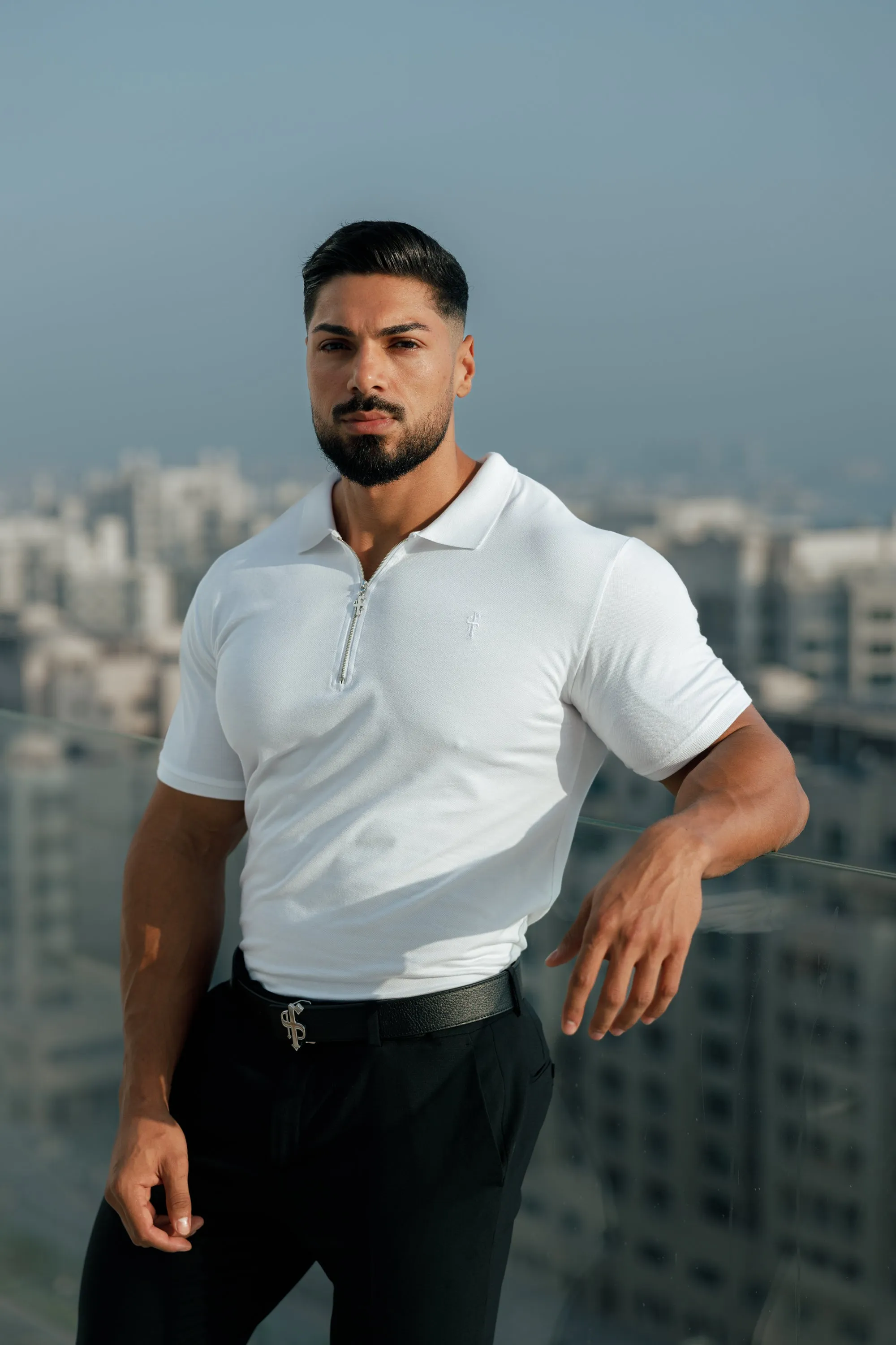 Father Sons Classic White and Silver Zipped Polo Shirt - FSH853