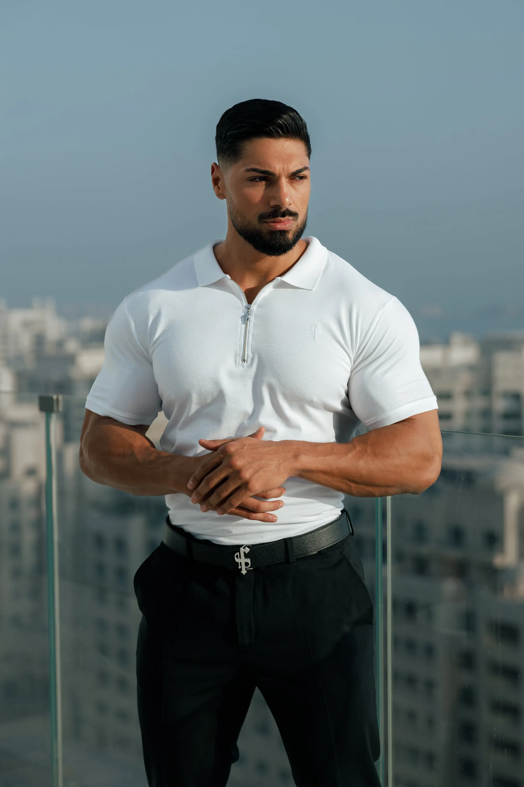 Father Sons Classic White and Silver Zipped Polo Shirt - FSH853